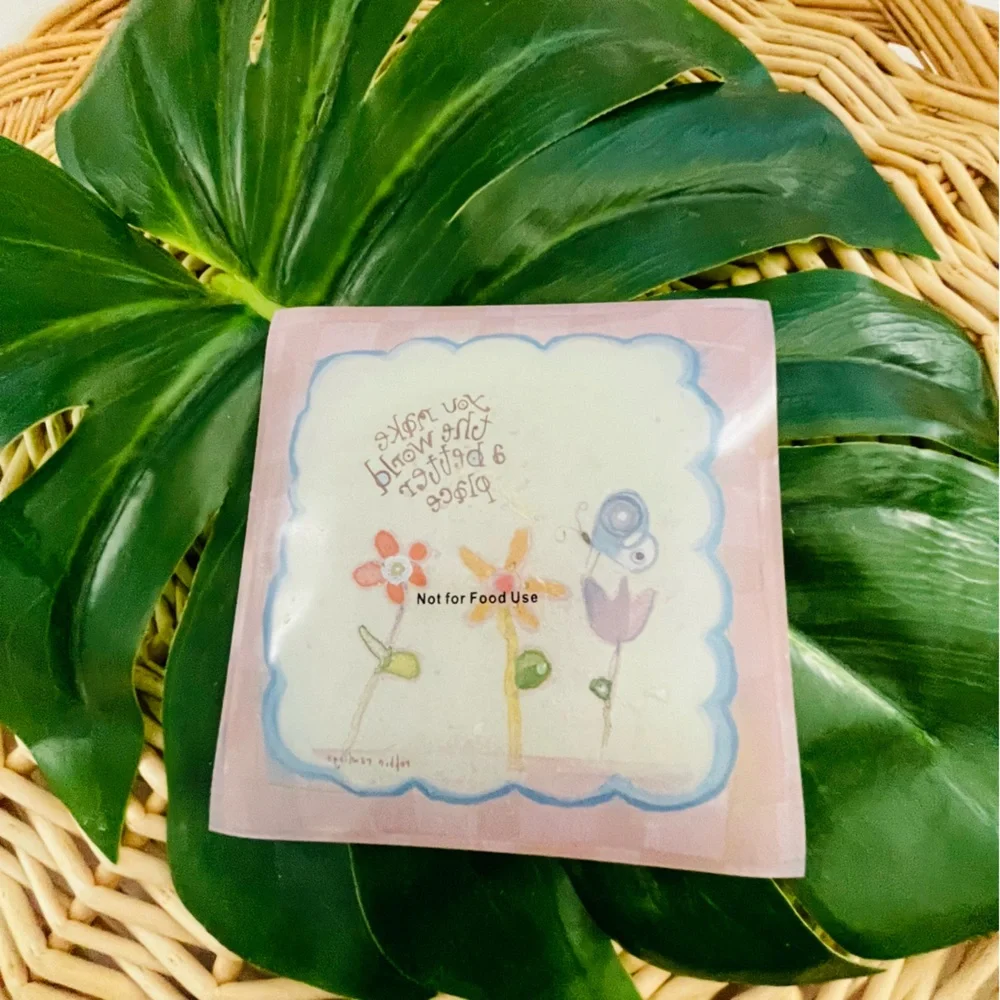 Natural Life Glass Trinket Tray “You make the world a better place” floral